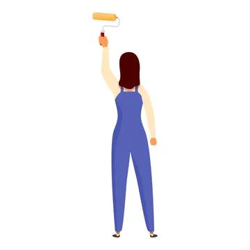 Female painter using paint roller, painting wall, home renovation Ilustración de archivo