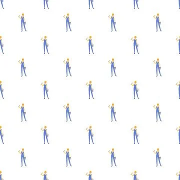 Female painter worker holding roller seamless pattern Illustrazione stock