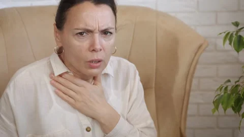 Female panic and breath attack indoor. Stock Footage 205328490