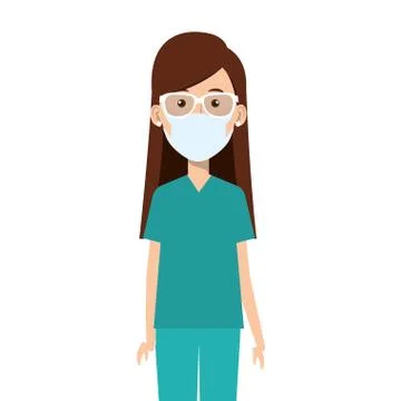 Female paramedic using face mask isolated icon Stockillustratie