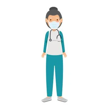 Female paramedic using face mask with stethoscope Stock Illustration