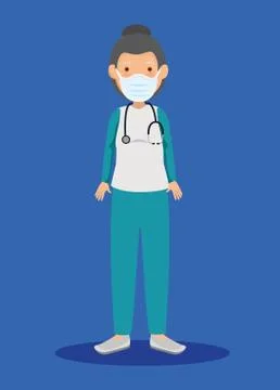 Female paramedic using face mask with stethoscope Stock Illustration