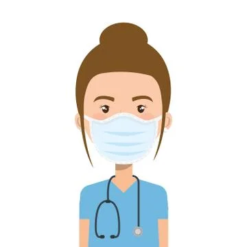 Female paramedic using face mask with stethoscope Stock Illustration