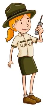 Female park ranger talking on radio Stock Illustration