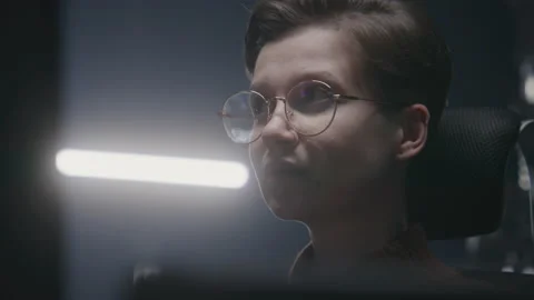 Female PC user looks on computer screen Stock Footage 237278667