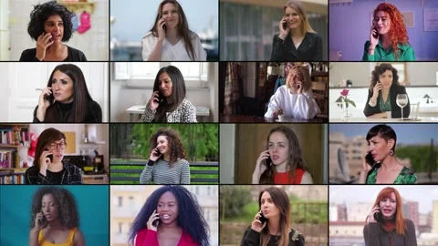 Female people using smartphone: multiscreen footage Stock Footage 219467130