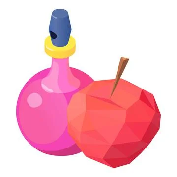 Female perfume icon isometric vector. Bottle of perfume and red apple polygonal 스톡 일러스트