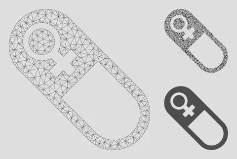Female Pill Vector Mesh Carcass Model and Triangle Mosaic Icon Stock Illustration