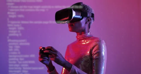 Female Playing Video Game using Virtual Reality Technology Stock Footage 169577212