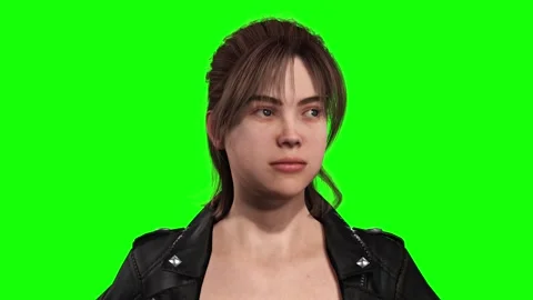 Female portrait posing on green screen chromakey background in 3d animated Stock Footage 328636447