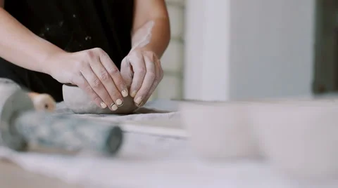 Female potter creating a bowl. Stock Footage 66774612
