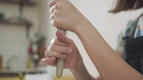 Female potter at work - the process of creating pottery Stock Footage 73225668