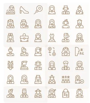 Female Premium Vector Bundle with 42 Retina Ready Editable Regular Line Icons Stock Illustration