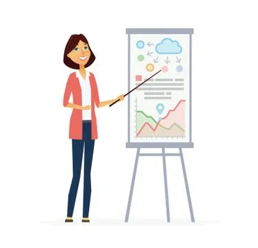 Female Presenter - modern vector flat composition. Stock Illustration