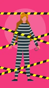Female prisoner caught in the act vector illustration in caution tape background Stock-Illustration