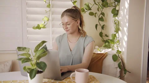 Female Professional Studying Remote Work at Home 2 24 fps 01 Stock Footage 188028460