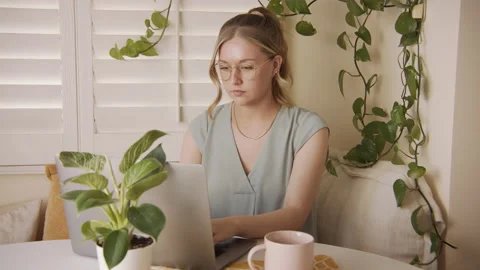 Female Professional Studying Remote Work at Home 60fps Stock Footage 189499637