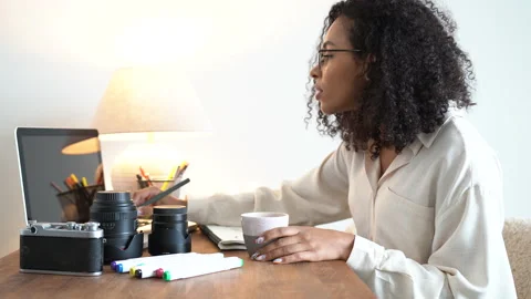 Female professional user using laptop doing online job in home office Video stock 170761509