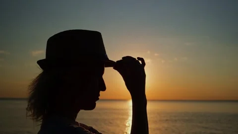 Female profile on the background of setting sun. Stock Footage 250923775