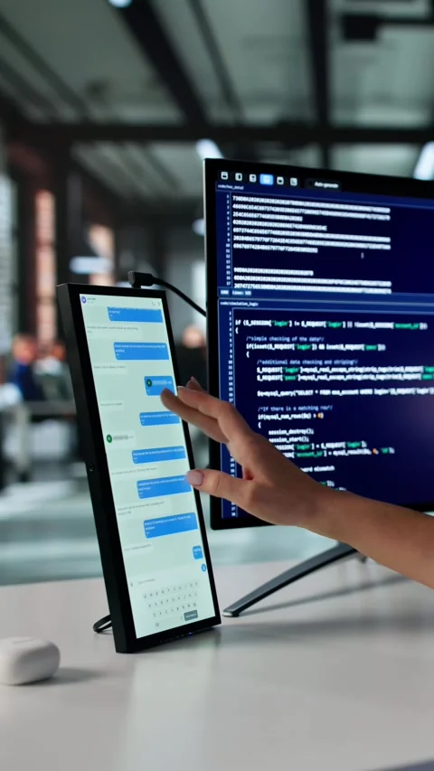Female Programmer Checking Team Chat Messages Video stock 321164679