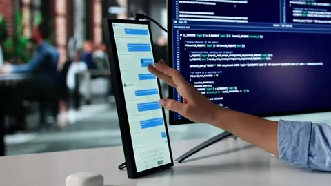 Female Programmer Checking Team Chat Messages Stock Footage 321555327
