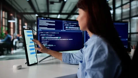 Female Programmer Checking Team Chat Messages Stock Footage 322860199