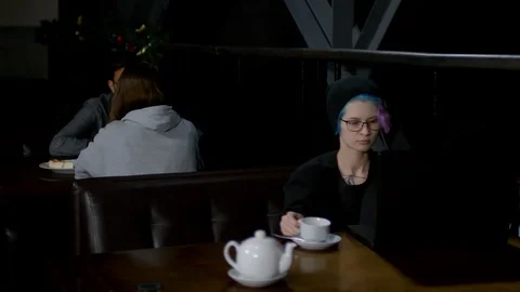 Female Programmer Coding in Cafe Stock Footage 105287456