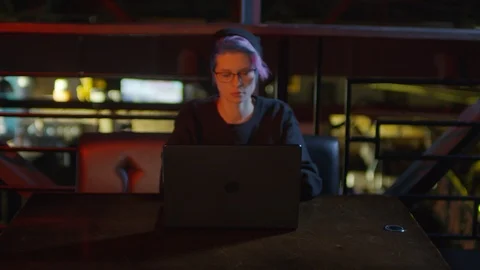 Female Programmer Coding in Café Stock Footage 105290961