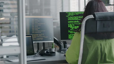 Female Programmer Coding on Computer in Office Stock Footage 276202067