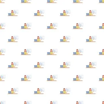 Female programmer coding on a laptop seamless pattern Stockillustratie