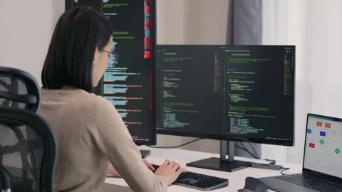 Female Programmer Coding in Modern Office. Stock Footage 300246586