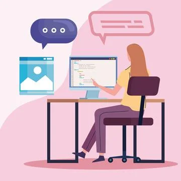 Female programmer computer in workplace Stock Illustration