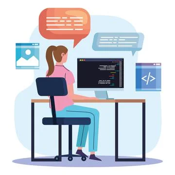 Female programmer computer in worksite Stock Illustration