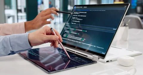 Female Programmer Enhancing Cyber Security For African American Business Stock Photos