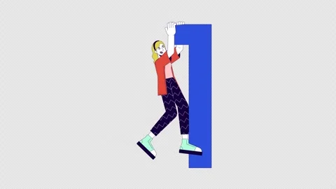 Female programmer hanging on digit one line 2D character animation Stock Footage 267294144