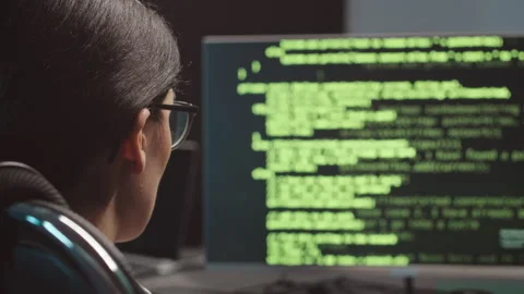 Female Programmer Program Coding on Computer at Night Stock Footage 247626669
