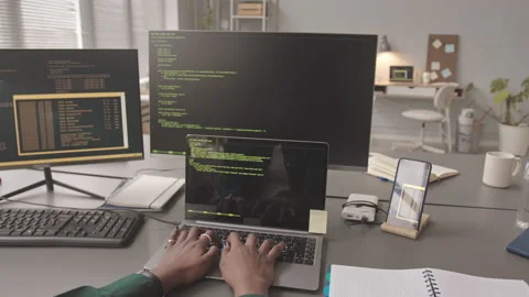Female Programmer Program Coding on Laptop Stock Footage 195979075