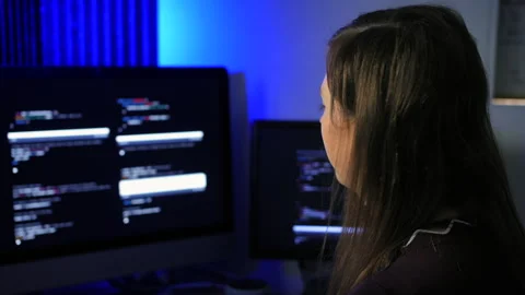 Female programmer programming artificial intelligence language models Stock-Footage 254667335