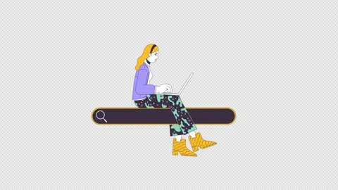 Female programmer on search bar line 2D character animation Stock Footage 270213600