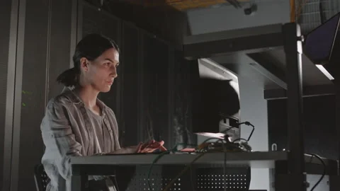 Female Programmer in Server Room Stock-Footage 162458506