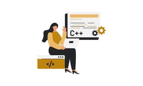 Female programmer showing coding application Illustrazione stock