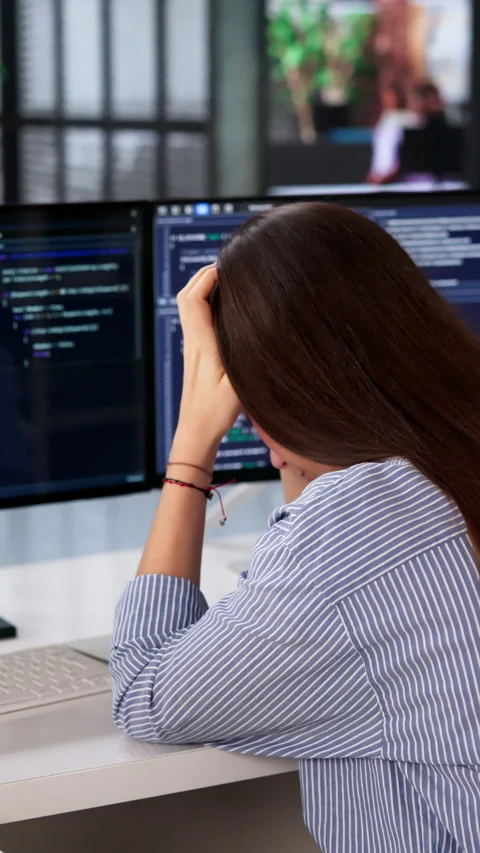 Female Programmer Sits At Desk, Feeling Bored Stock-Footage 333843999