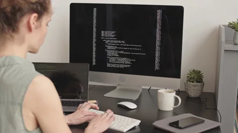 Female Programmer Typing Program Code on Computer Stock Footage 171533008