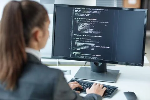 Female Programmer Using Computer Foto stock