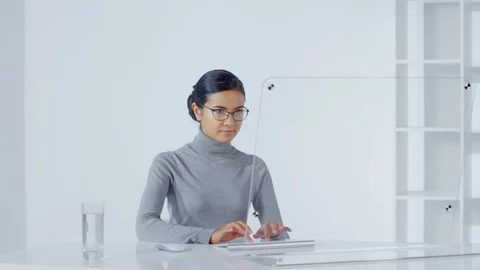 Female Programmer Using Invisible AR Interface Stock Footage 106604719