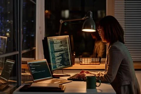 Female programmer working with codes on computer Stock Photos