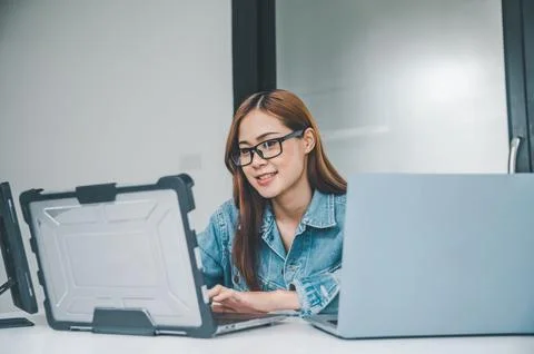 Female programmer working on coding, software development and web design.Co.. Stock Photos
