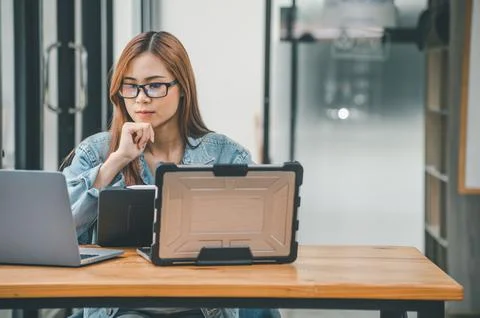 Female programmer working on coding, software development and web design.Co.. 写真素材