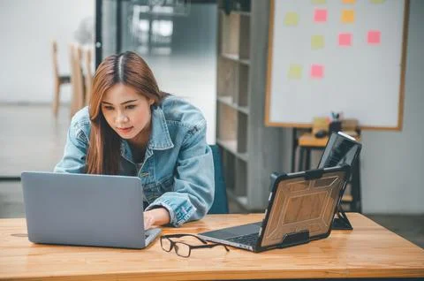 Female programmer working on coding, software development and web design.Co.. Stock Photos