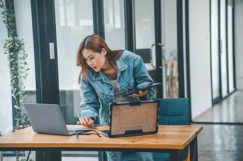 Female programmer working on coding, software development and web design.Co.. 写真素材